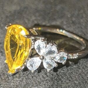 2ct Pear Lab Created Citrine Womens Cocktail Ring 14k White Gold Plated Sz9